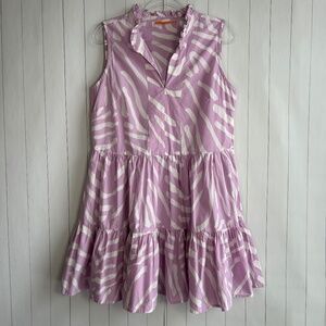 Oliphant size L Yoke tiered dress purple zebra print short sleeveless FLAWED
